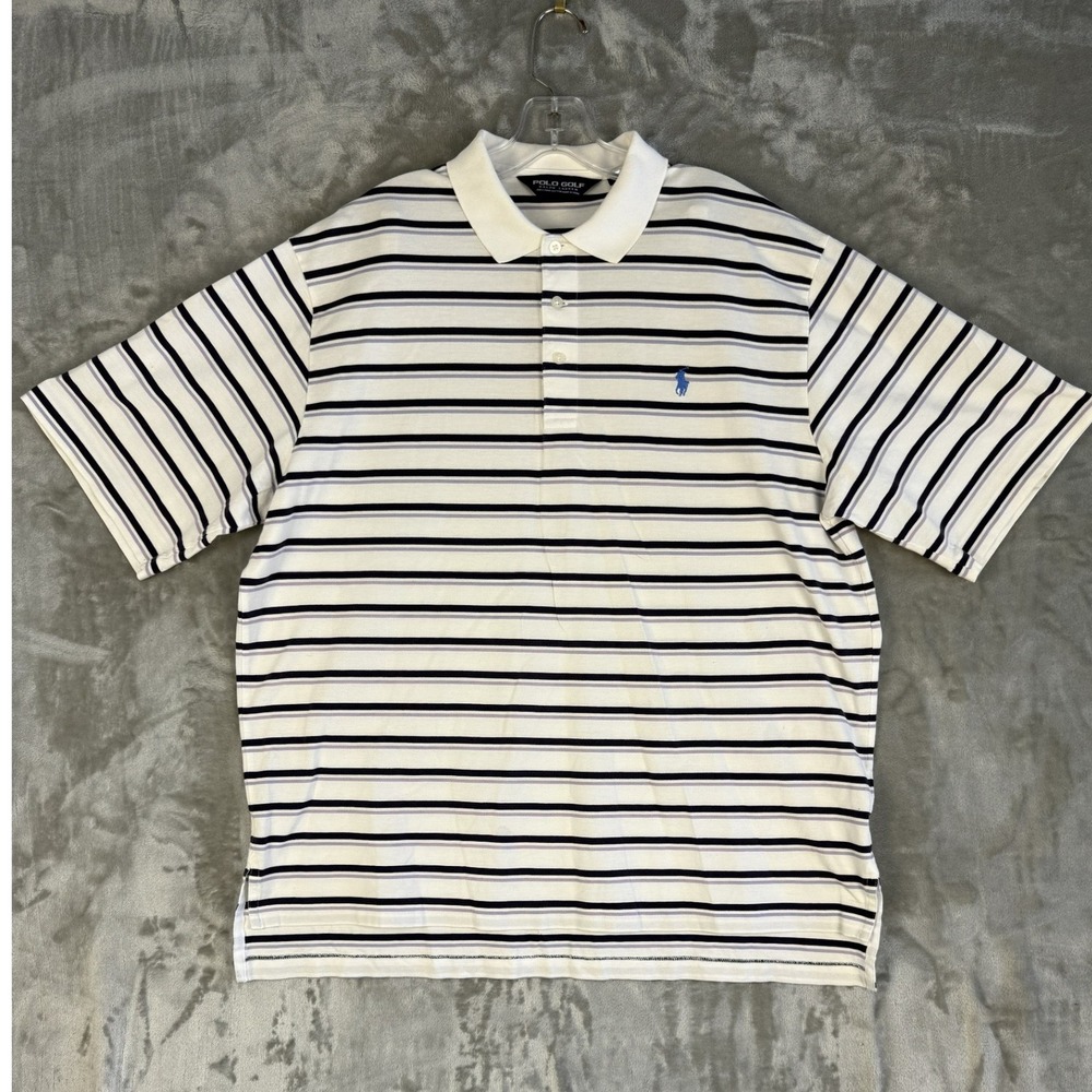 Polo Golf Ralph Lauren Men's‎ Striped Polo Shirt Large Blue Pony Pima Cotton